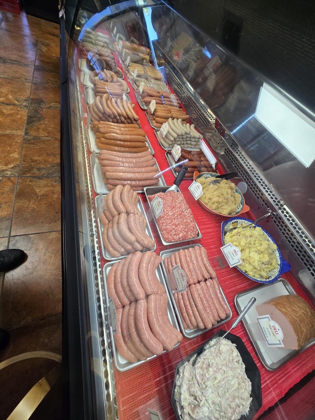 The display case at Emil's European Sausage & Deli