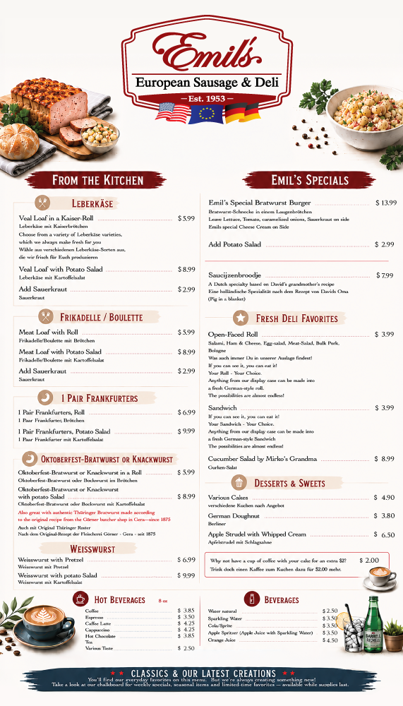 Emil's kitchen menu